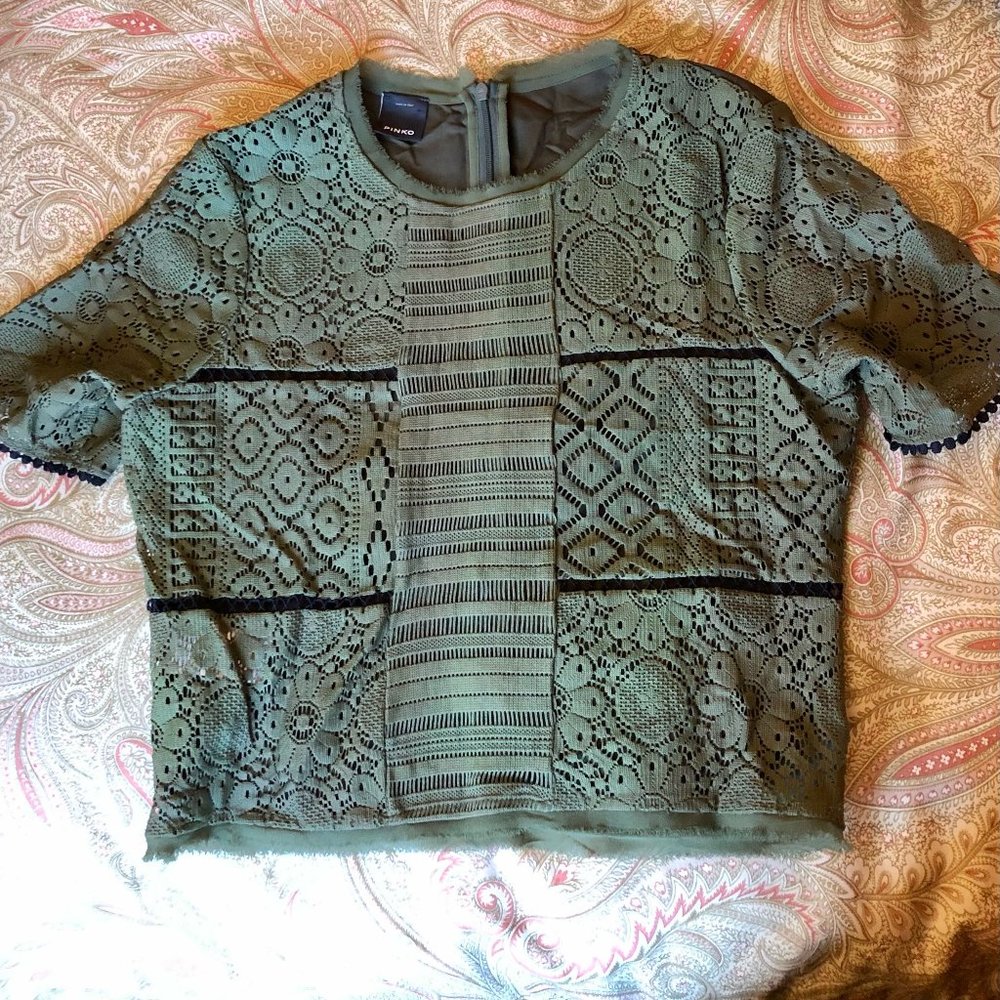 PINKO Lace Crop Top Tee